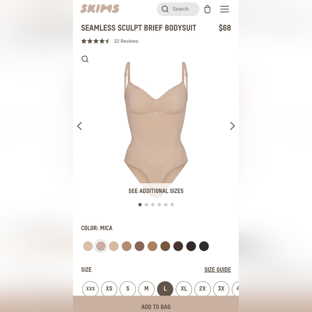 SKIMS Seamless Sculpt Brief Bodysuit - L/XL - Mica - NWT